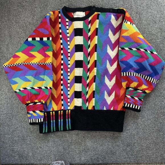 Vtg Maggie White Handmade in England Pure Wool Chevron Cardigan Knit Sweater BIN - Picture 1 of 10